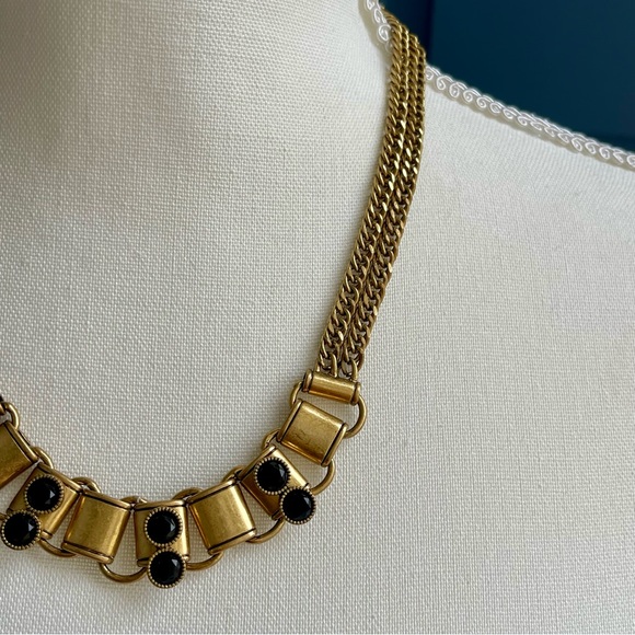 J. CREW | Black Crystal Rhinestones Gold Tone Metal Double Strand Chains 16"+2" - Picture 6 of 13